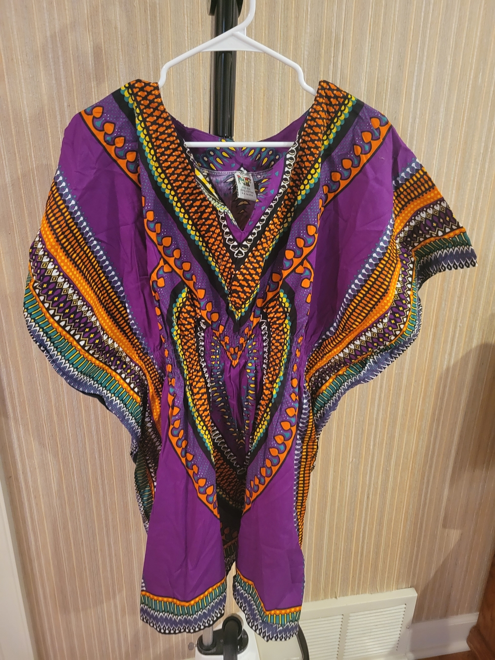Purple Dashiki Tunic with Orange & Green Pattern One Size